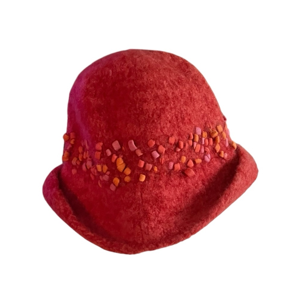 Stylish Hand Made Orange Felt Hat with Embellishments